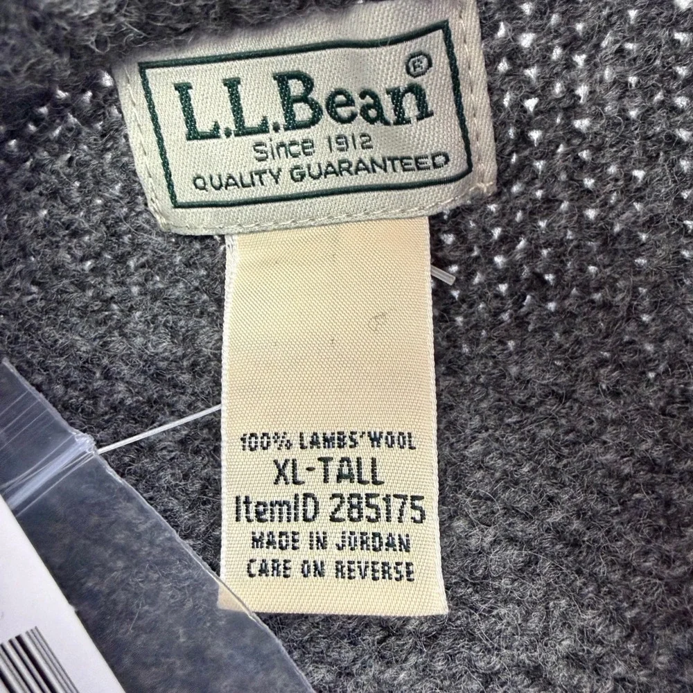 LL Bean Sweater Men XLT Tall Charcoal Classic Raggwool Henley 100% Lambswool NEW
